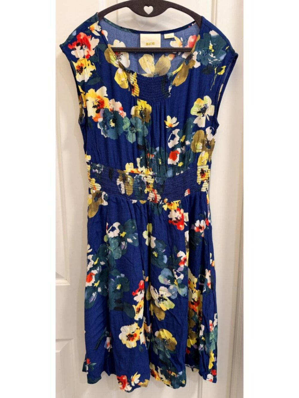 Maeve Anthropologie Blue Floral Smocked Waist Dress XS